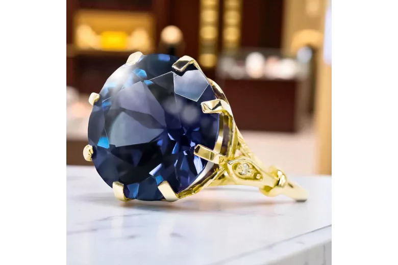 Safír 14k žluté zlato  Vintage vrc073y